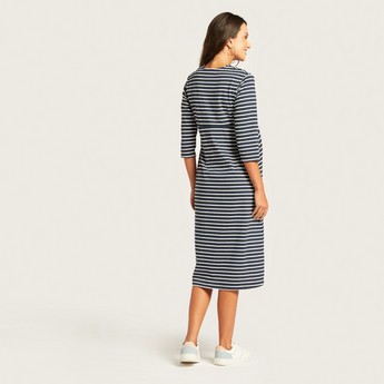 Love Mum Striped Maternity Dress with Round Neck