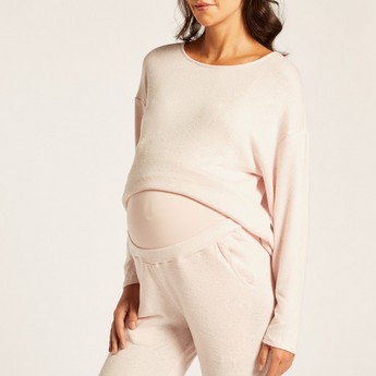 Love Mum Maternity Solid Longline T-shirt and Pants Set