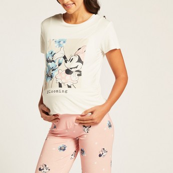 Love Mum Minnie Mouse Print Maternity T-shirt and Full Length Pyjama Set