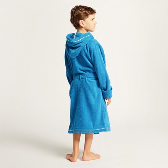 Juniors Space Theme Bathrobe with Long Sleeves and Piping Detail