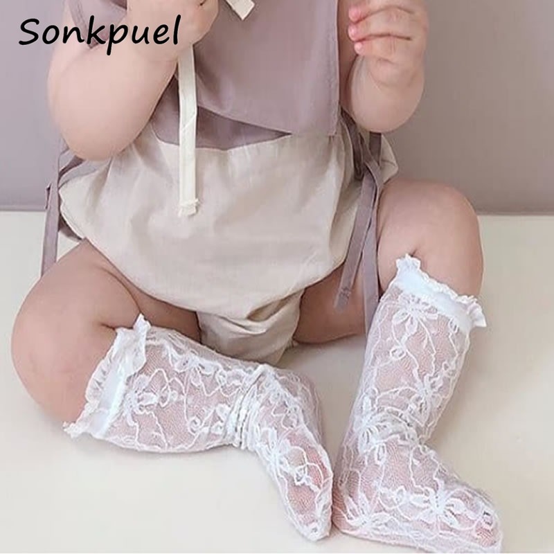 2022 Lace Baby Girls Socks Princess Knee High Wedding Socks Mesh Toddler Baby Floral Ruffle Socks Socks