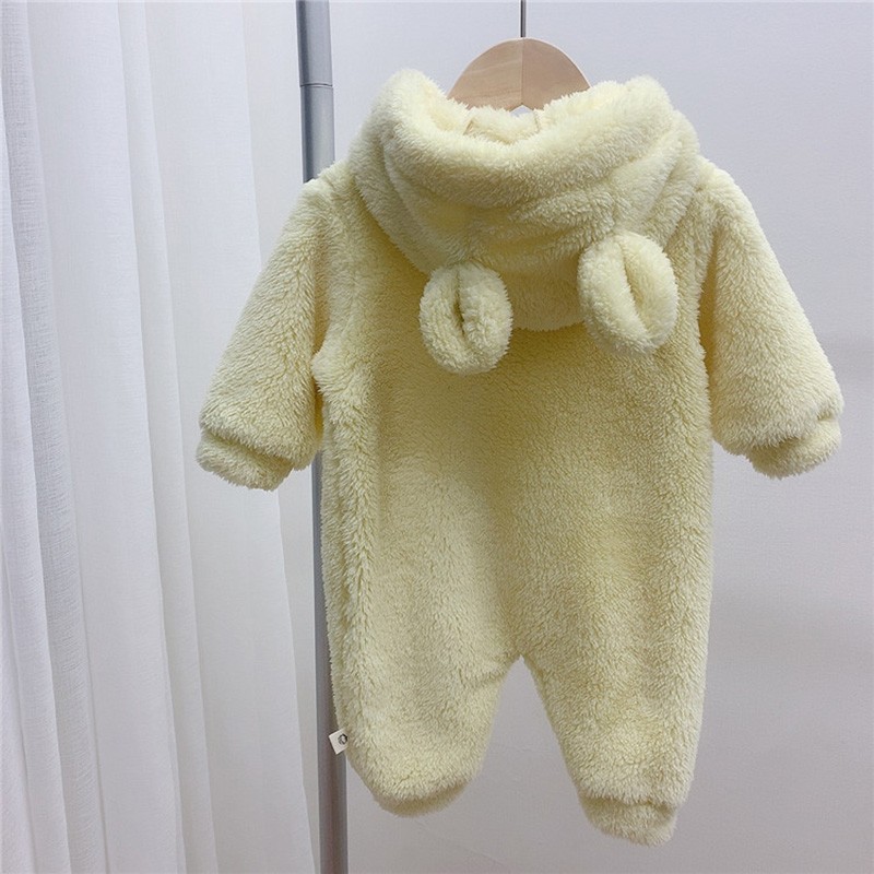 MILANCEL 2021 Autumn Winter Baby Rompers Cute Bear Hooded Baby Boys Rompers Warm Fleece Newborn Baby Clothes