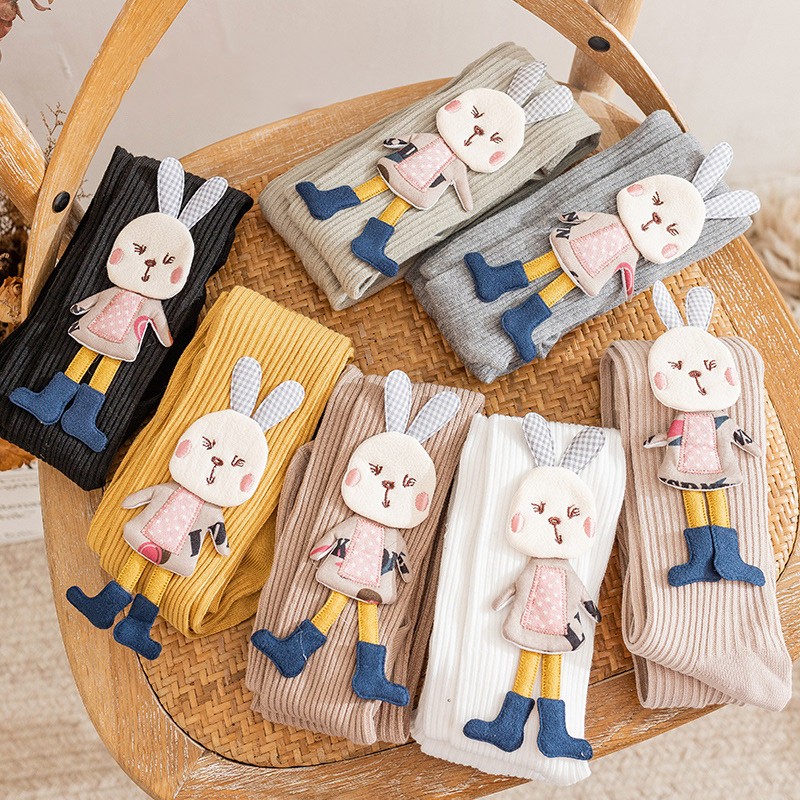 Cotton Tights for Girls Cute Cartoon Rabbit Children Pantyhose Soft Knitted Kids Tights Ribbed Striped Kids Stockings 3-12 Years