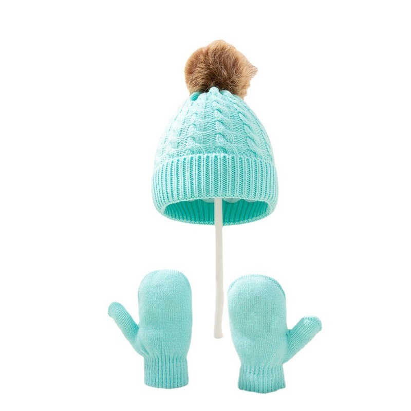 New Winter Hat Scarf Gloves Set For Kids 0-3 Years Boys Girls Children Cotton Warm Pom Poms Hat Sets Solid Color Cute Hat Scarf