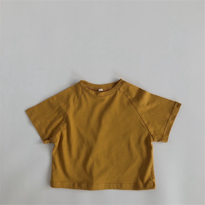 Summer Kids T-shirt Fashion Solid Girls Tees Short Sleeve Cotton Boys Tops Korean Casual Children's Clothing For 1-8Y