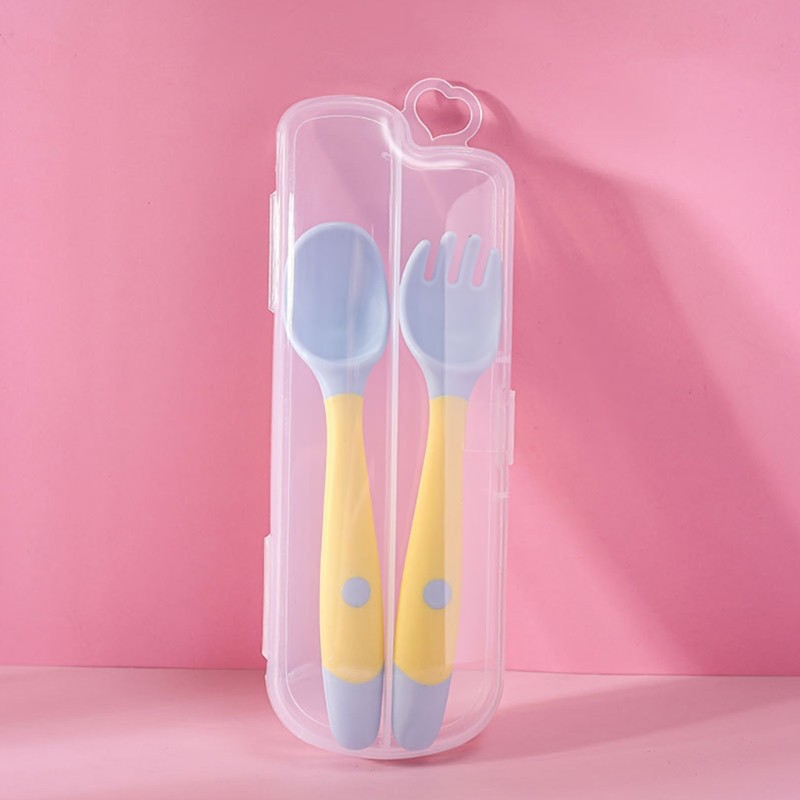 Baby Children Spoon Fork Set Soft Bendable Silicone Scoop Fork Cutlery Set Kid Training Feeding Cutlery Utensils