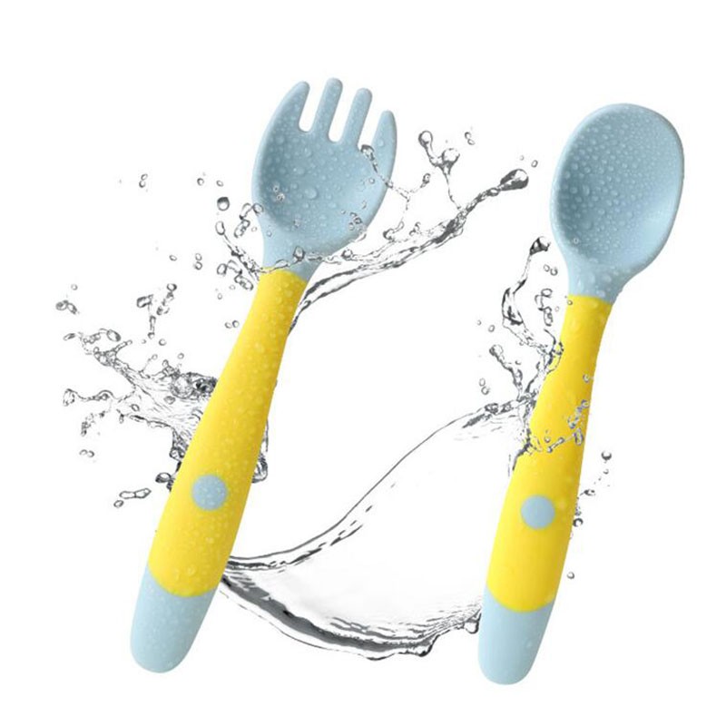 2pcs/set PP + TPE Spoon + Fork Set Non-slip Bendable Baby Helper Feeding Tableware Baby Training Feeding Utensils