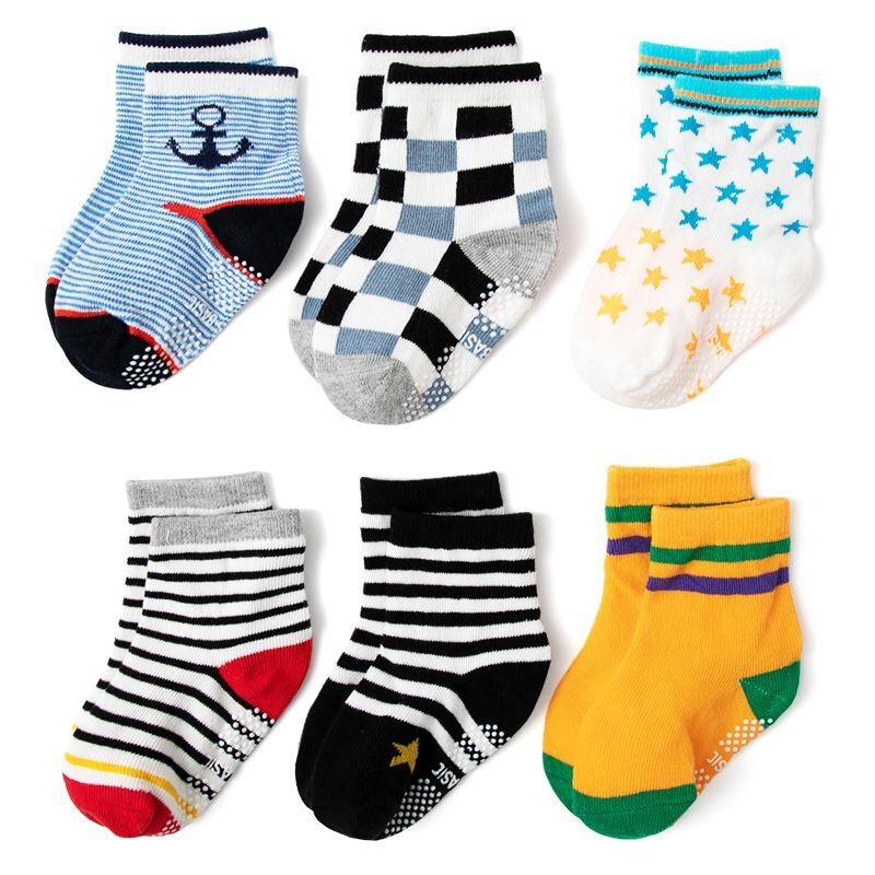 Baby Socks SkiBeaut 12 Pairs Non-Slip Skid Socks for Kids Boys Grips Cotton Crew Socks for 1-3/3-5 Years