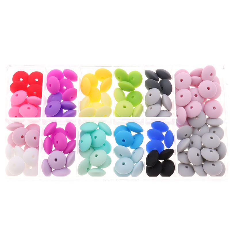 300pcs Silicone Flat Beads 12*6mm Chew Baby Teething Beads Lentil DIY Pacifier String Pearl Baby Toys Nurse Gift BPA Free