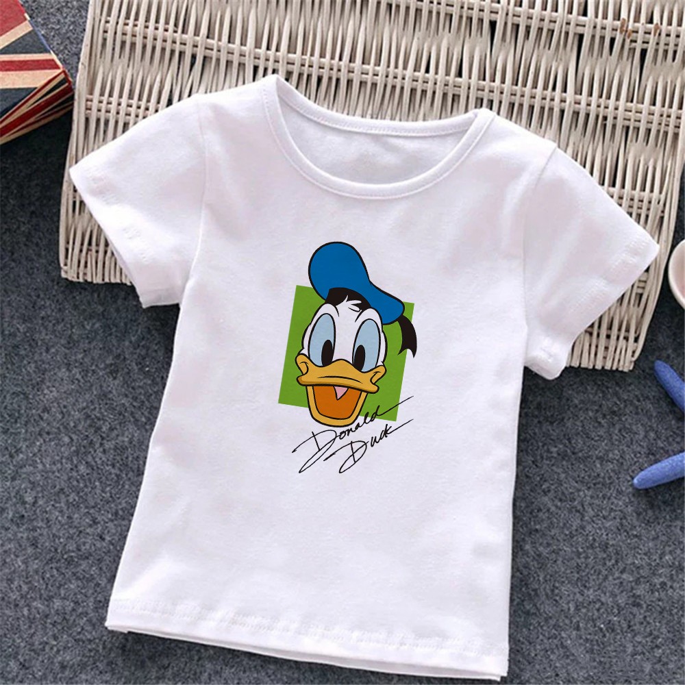 Baby Donald Duck T-shirt Cute Cartoon Print T-shirt Summer White O-Neck Short Sleeve Baby Boys Girls Clothes Baby Clothes