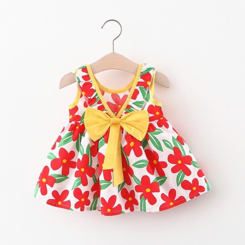 Summer Toddler Infant Girl Clothes Set Baby BeBe Beach Dresses Cute Bow Plaid Sleeveless Cotton Newborn Princess Dress+Sunhat