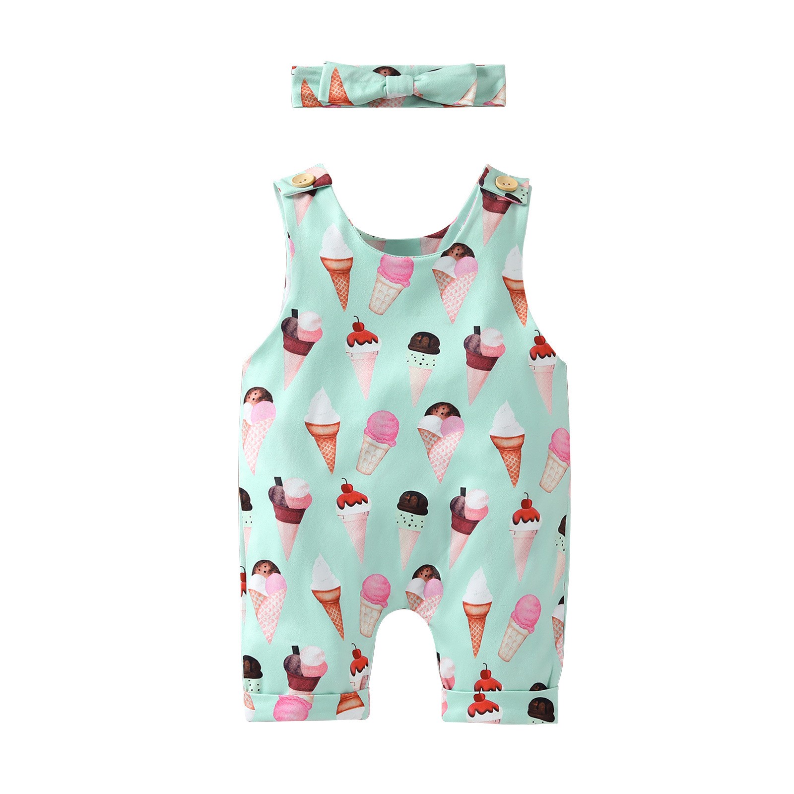 Boys and girls baby jumpsuit summer novelty cute baby boy sleeveless ice cream climbing suit