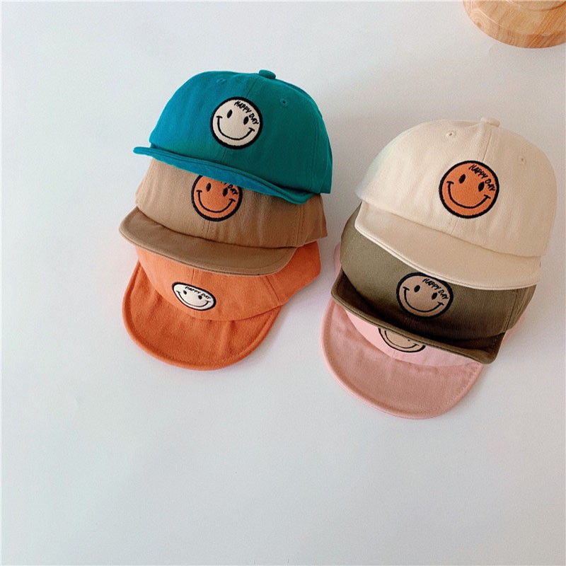 MILANCEL 2022 Spring New Kids Cap Embroidered Baseball Cap Smiley Boys and Girls Soft Brim Sunhat