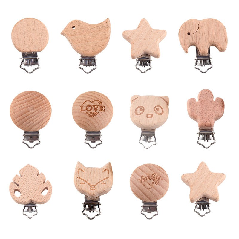 Beech Wood Pacifier Clips Teething Grasping Toy Suspender Magic Clips DIY Pacifier Clips Soother Holder Clamp Accessories