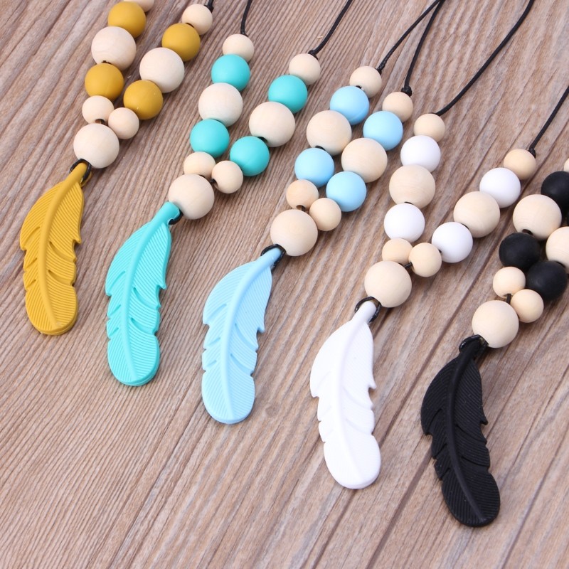 Baby Infant Silicone Feather Jewelry Teething Necklace Baby Nursing Chew Toys