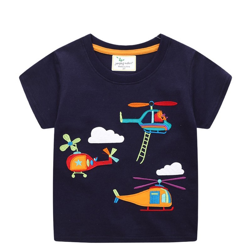 Boys Summer Clothes Children T-shirt Dinosaur Printing Kids Striped Embroidery Tops Boy Cotton T-Shirts Baby Cartoon Tee Clothes