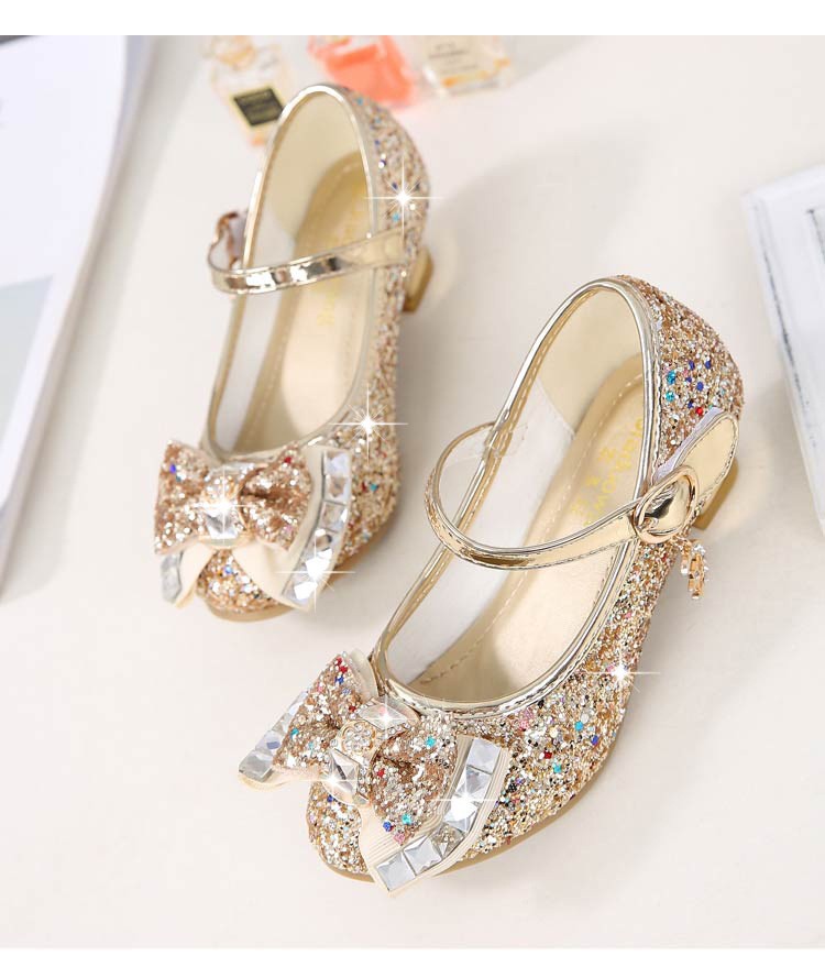 ULKNN-Girls Princess Leather Shoes Casual Floral Sequin High Heel Butterfly Bowknot Shoes Blue Pink Silver