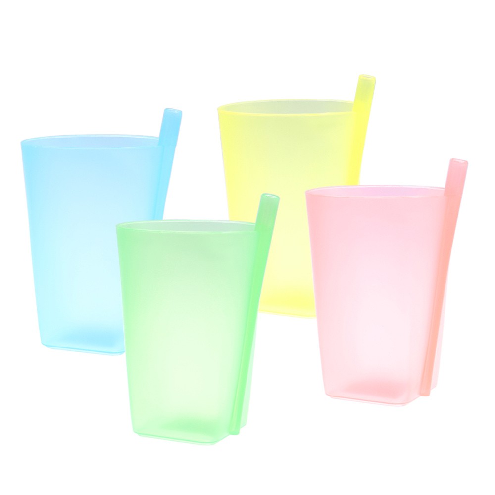 4pcs Candy Color Sippy Water Cups Practical Large Capacity Straw Cups For Children Kids Random Color