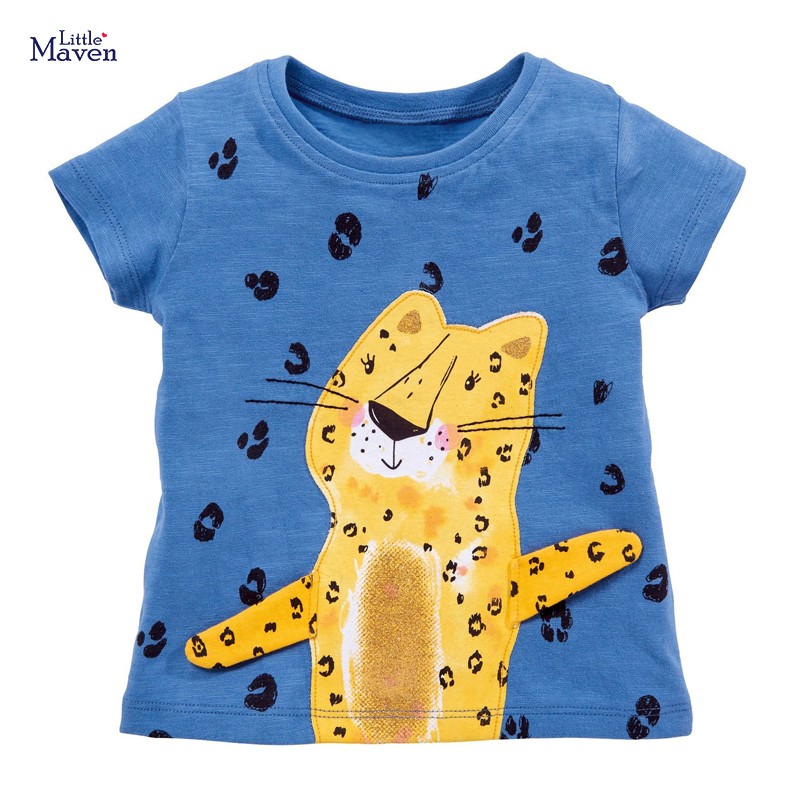 Little maven summer clothes full cotton T-shirt blue baby girls cat lovely and comfortable clothes for baby infant kids 2 to7 yea