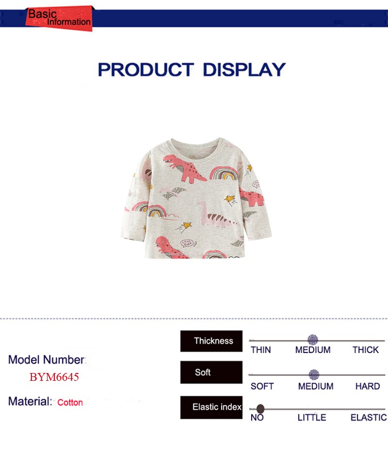 Jumping Meter Girls Cute Cartoon Dinosaur Rainbow T-shirts Autumn Casual Cotton Crew Neck For Long Sleeve Top Baby Clothes 2-7Y