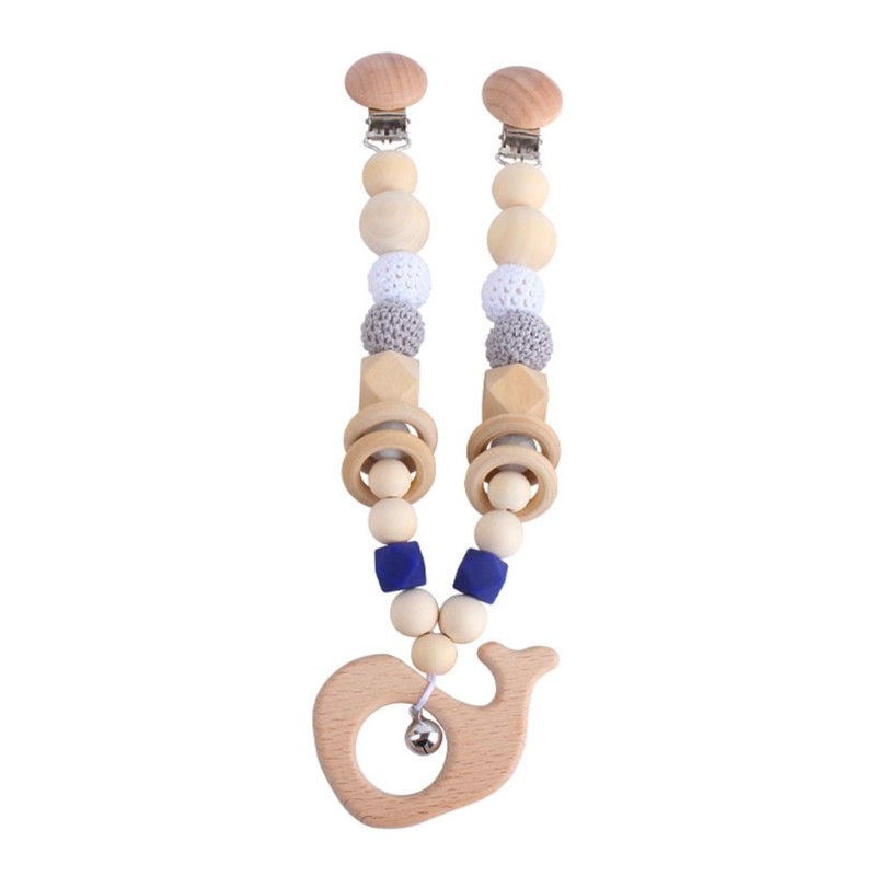 Baby Wooden Teether Nursing Molar Soother Teething Charm Stroller Clip Hanging Toy Pacifier Chain Pram Mobile Rattle