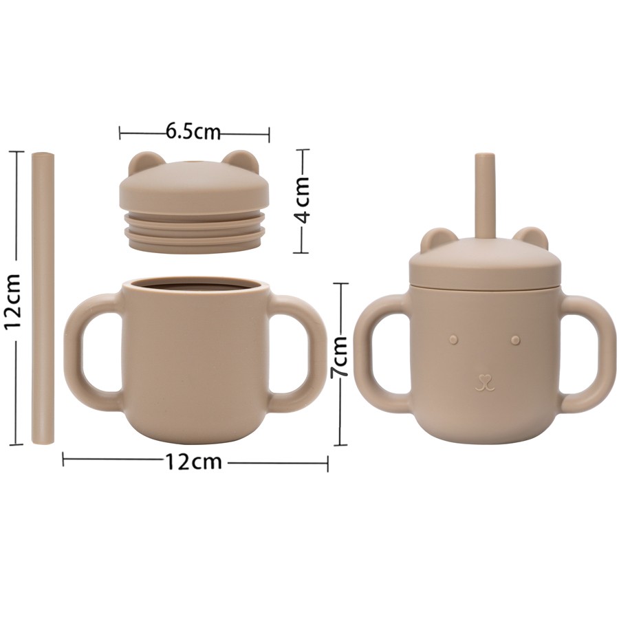 Cartoon Bear Baby Drinking Cup Double Handle Straw Feeding Cup BPA Free Soft Silicone Learn To Drink Cup Newborn Accessories