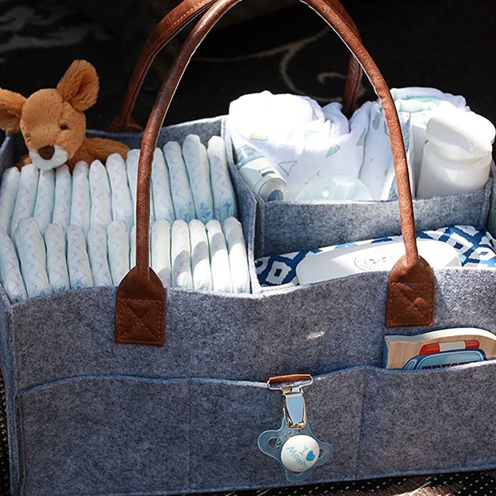 Baby Diaper Caddy Organizer Portable Holder Bag Baby Felt Storage Nursery Basket Foldable Maternity Nursery Organizer Bag