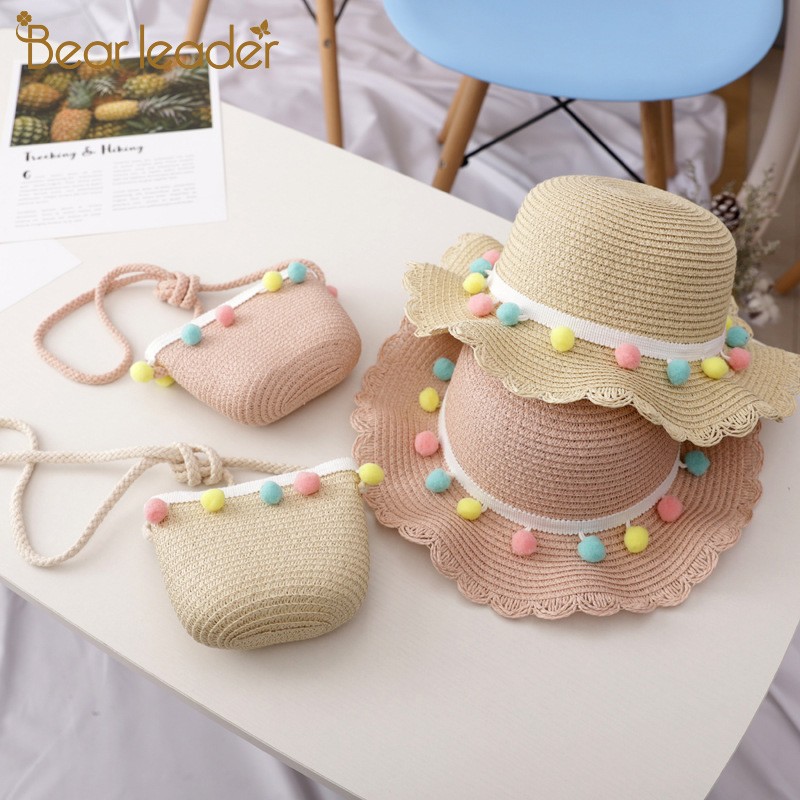 Bear Learner Kids Girls Hats 2022 New Fashion Summer Lace Flowers Caps Breathable Elegant Straw Hat Sunhat Lovely Baby Bonnet