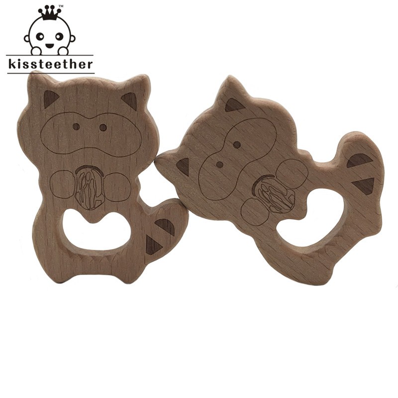 10pcs Safe Kara Teething Baby Cute Teether Antlers Design Wooden Ring Animal Shape Handmade Toy Wooden Teether - Giraffe Teether