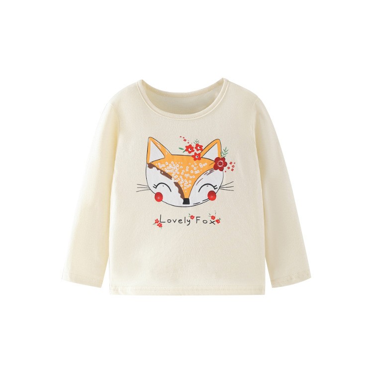 Little maven baby girls T-shirt long sleeve cotton soft autumn clothes lovely flower and fox for baby girls kids 2 to 7 years