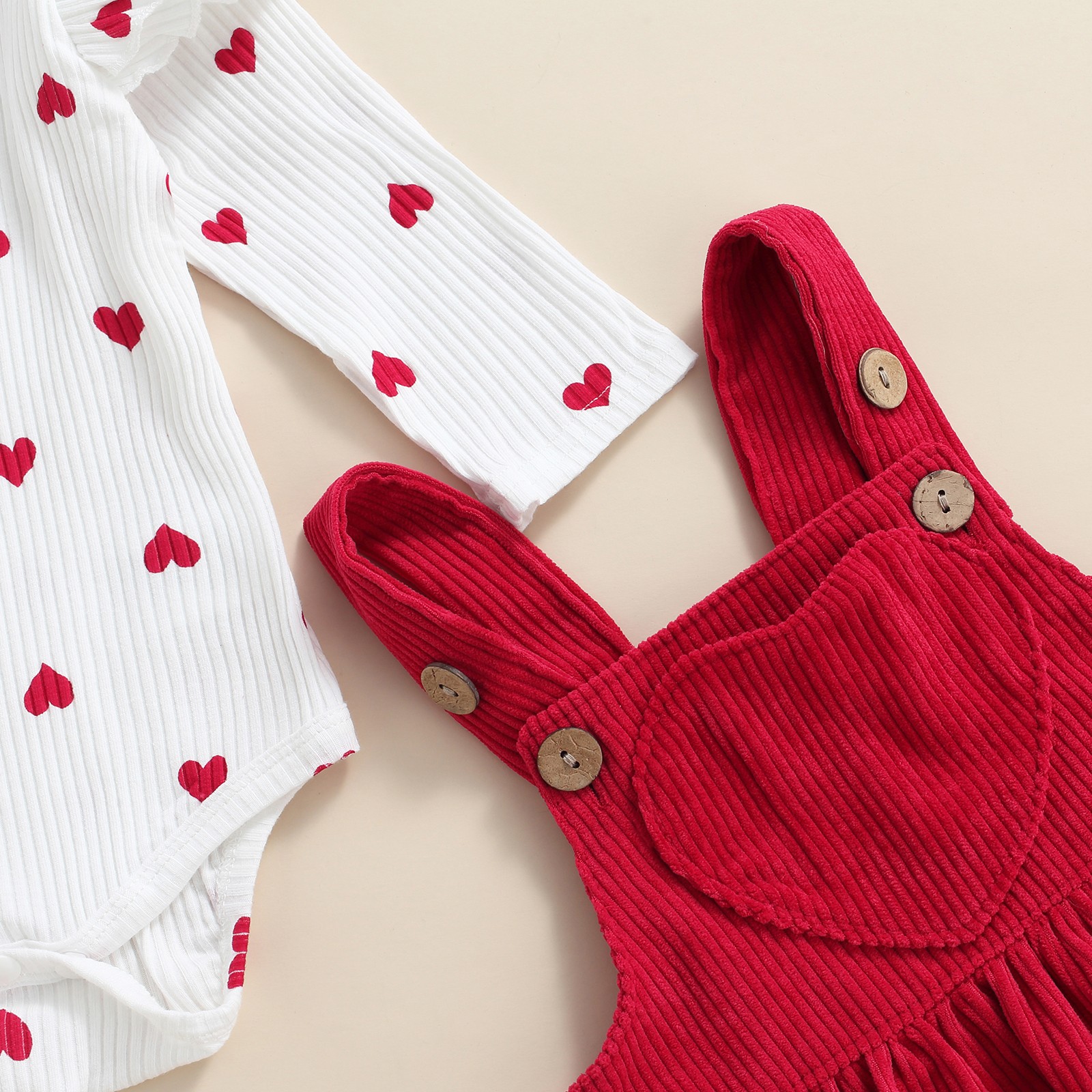 Ma & Baby 0-24M Valentine's Day Newborn Infant Baby Girls Clothes Set Heart Print Romper Corduroy Starp Spring Dresses Outfits D95