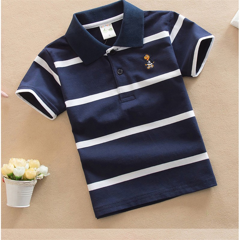 Jargazol T-shirt Children's Clothing Turn-down Collar T-shirt Summer Baby Boys Striped Color Baby Clothes