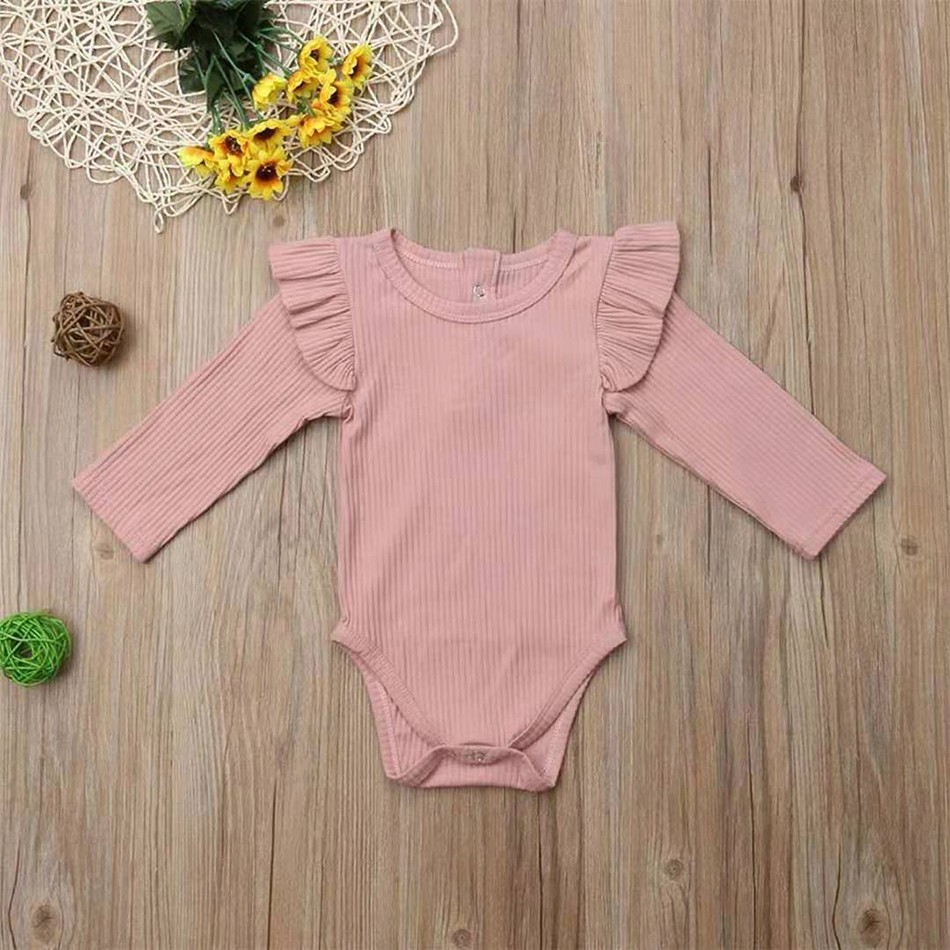 Baby Girls Ruffles Short Clothes Newborn 0-2 Years Baby Girls Long Sleeve Jumpsuit Baby Clothes