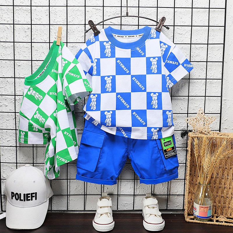 Baby Boys Casual Clothes Infant Fashion Outfits New Summer Toddler Square Print T-shirt Shorts 2pcs Sets For Kids Girls Clothes