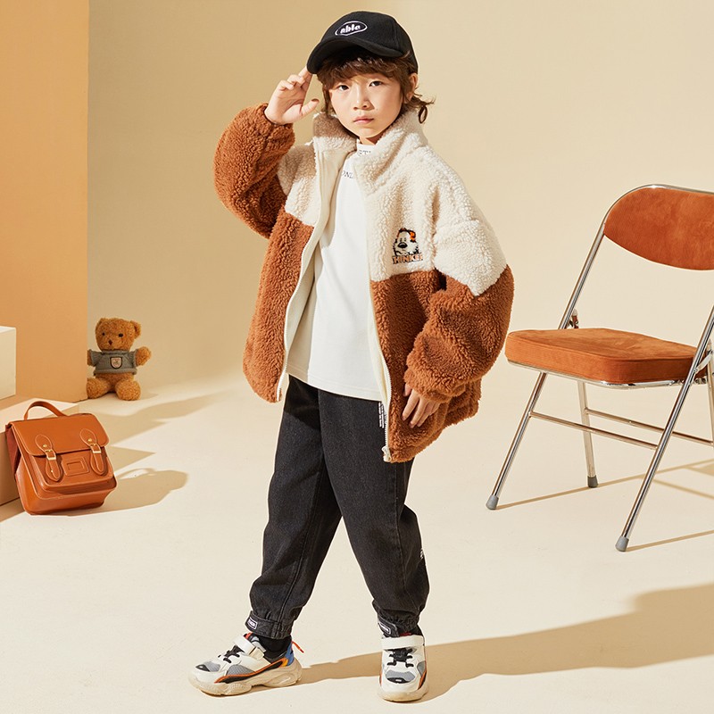 TON LION KIDS Winter Soft Coat High Collar Warm Coat Zipper Soft Coat Boy's Clothes Suitable for 5 To 12 Years Old