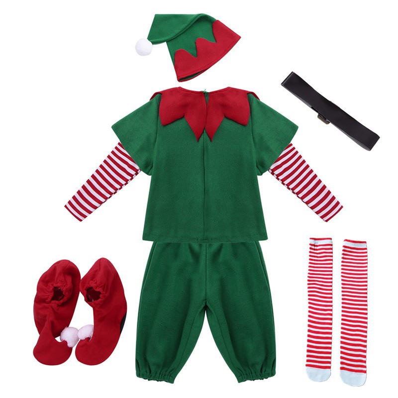 Family Matching Mother Dad Green Elf Christmas Costume Festival Santa Boys Suit New Year Kids Clothes for Girls Christmas Party Dress