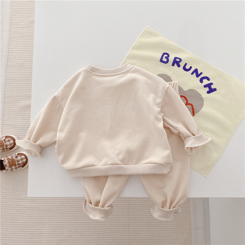 Children Spring Clothes Set Cute Bear Baby Boy Girl Soft Cotton Tops Pants 2pcs Toddler Kids Clothes