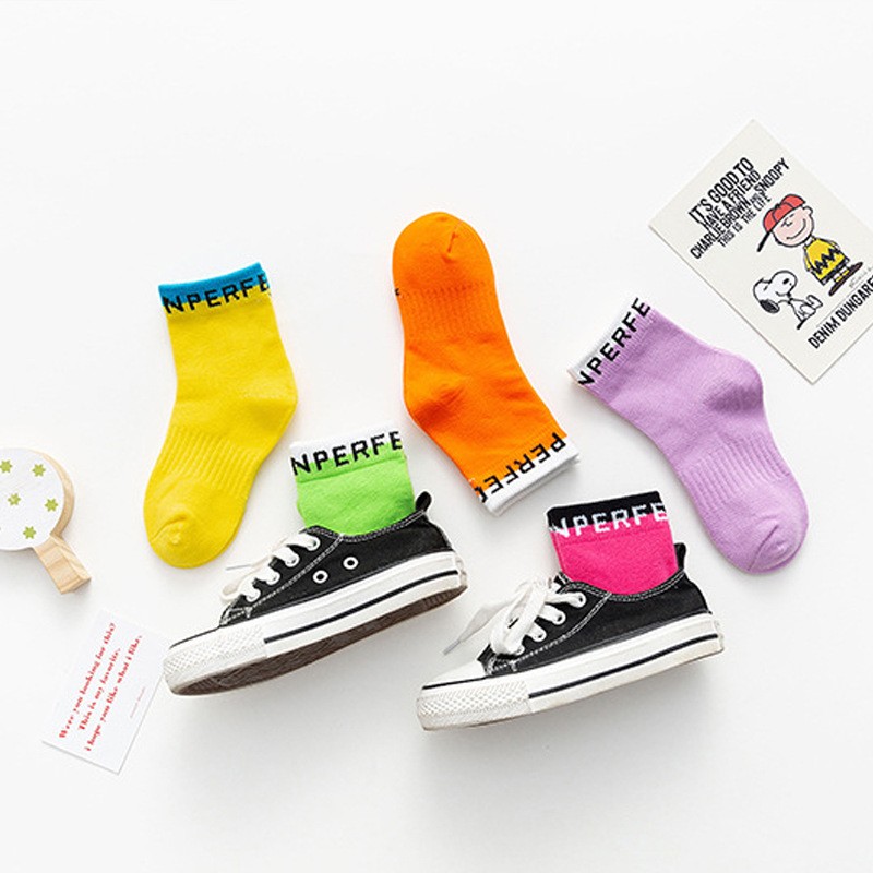 5pcs/lot Spring and Autumn 1-12T Children's Socks Candy Colors Letter Baby Girls Socks Toddler Soft Socks Baby Boys Socks