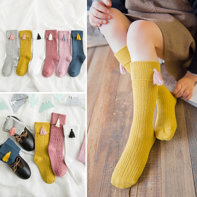 Pradka 2022 New Tassel Kids Socks Cotton Baby Toddler Knee High Socks Toddler Princess Girls Socks Children Clothing Accessories