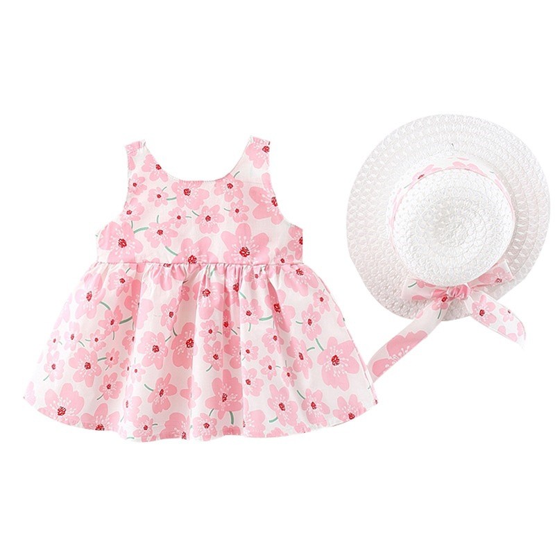 Summer Newborn Baby Clothes Infant Girl Clothes Korean Cute Flower Print Sleeveless Cotton Beach Sundress Princess Dresses