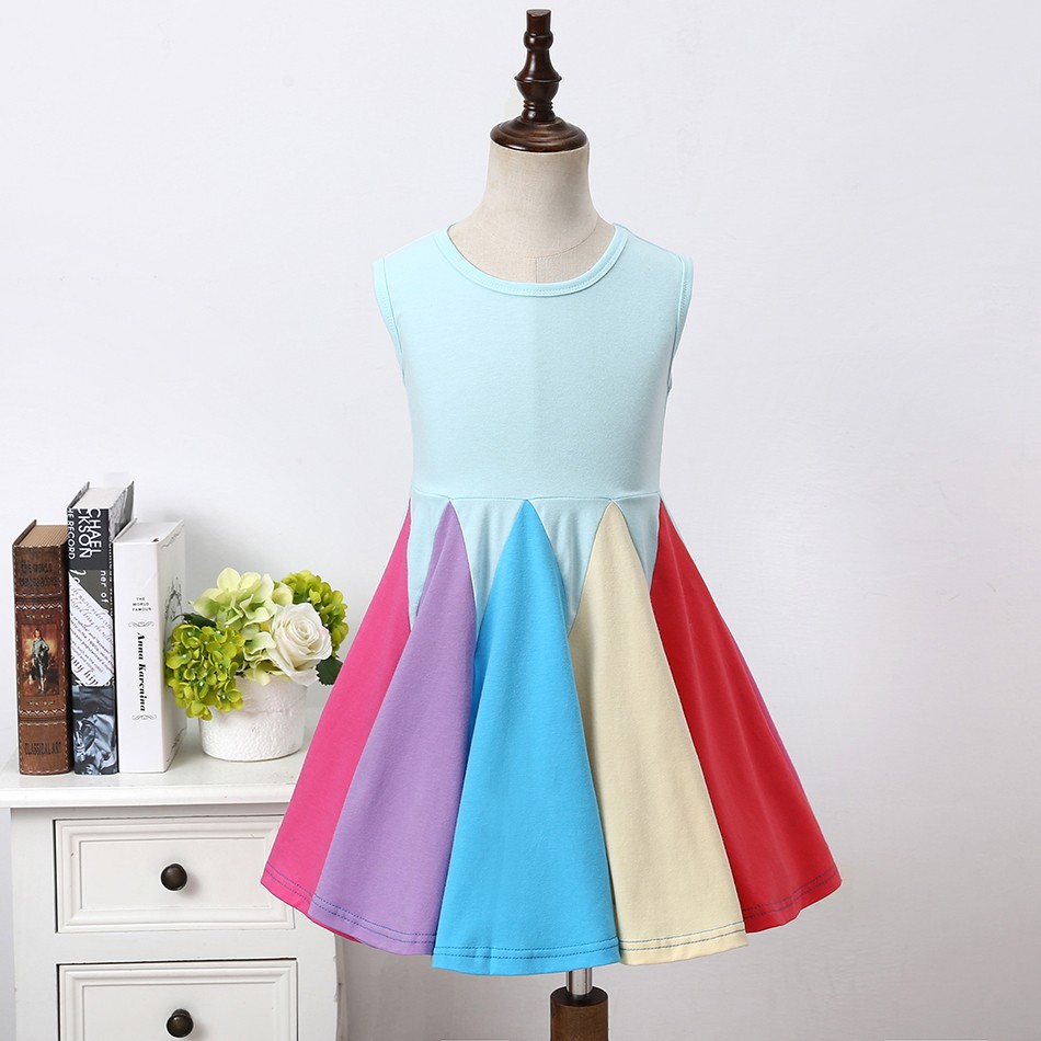 Miyabai Twirl Dress for Girls Casual Summer Dress Rainbow Baby Clothes Soft Dress for Princess Party