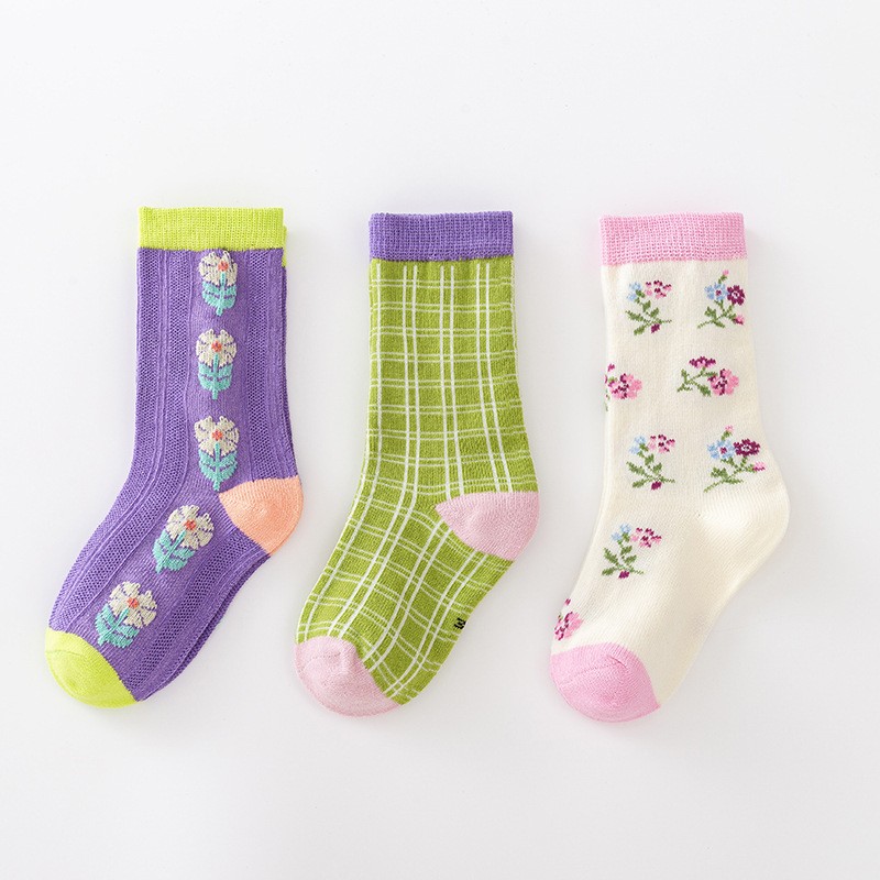 3pcs/lot Spring and Autumn 3-8T Children's Socks Baby Girls Mid Tube Socks Toddler Socks Comfortable Soft Picnic Infant Socks