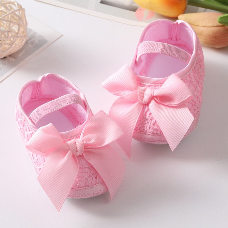 Newborn Girls Shoes First Walkers Princess Bowknot Baby Shoes Soft Sole Non-slip Infant Crib Shoes+Hair Band