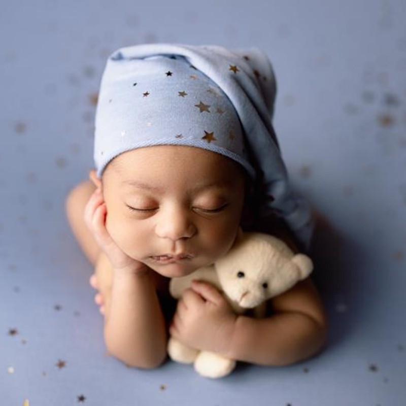 T5EC Baby Knot Tail Starry Sky Hat Newborn Photography Props Infant Beanies for Photo Shooting Posing