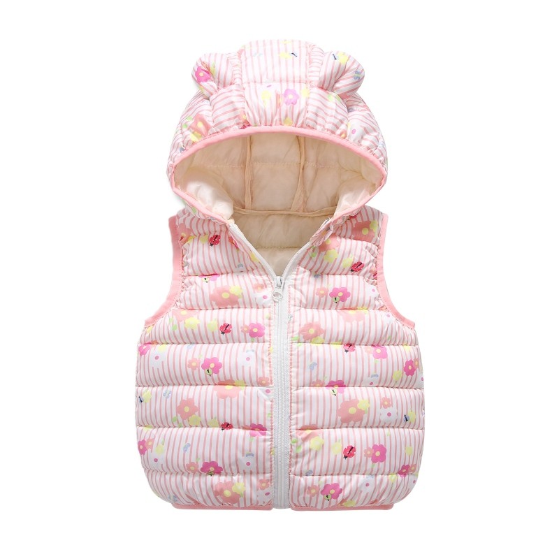 Baby Boy Winter Down Vest Cute Ear Hooded Puffer Vest Cartoon Lightweight Waistcoat Vest For Baby Girls Boys 6M-6Y