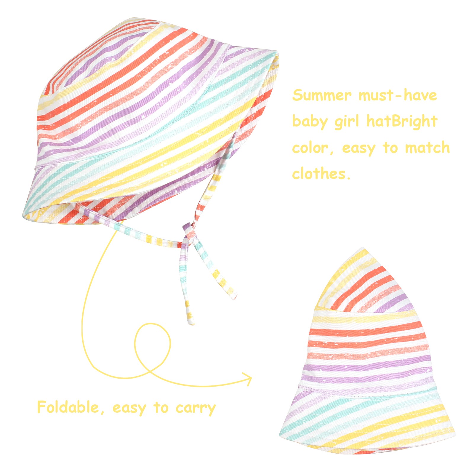 Spring Summer Sun Shading Fisherman Hat Kids Rainbow Stripe Bucket Cap Child Adjustable Portable Hat