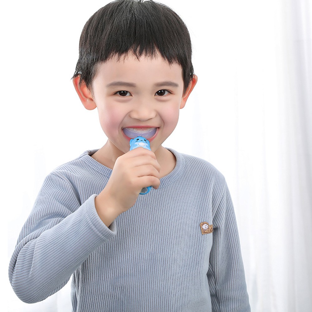 Automatic Ultrasonic Kids U Shape Vibration Silicone Electric Toothbrush Waterproof Children Toothbrush 2 Replaceable Heads