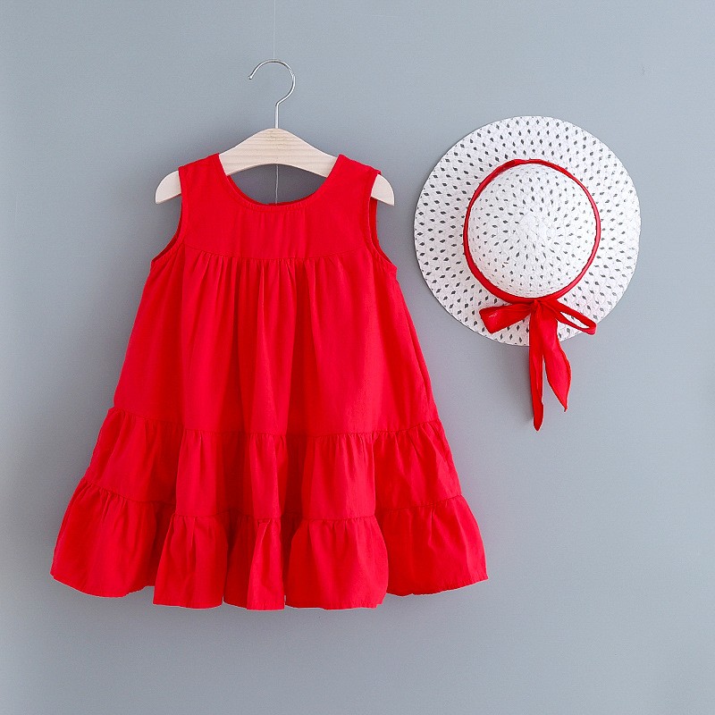 High Quality Kids Dresses For Girls Sleeveless Beach Dress With Hat Princess Party Dress Baby Girls Summer Clothes