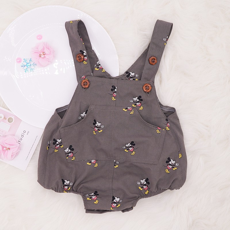 New Disney Newborn Romper Jumpsuit Mickey Mouse Sleeveless Boys Girls Infant Solid Button Casual Suspender Triangle Romper