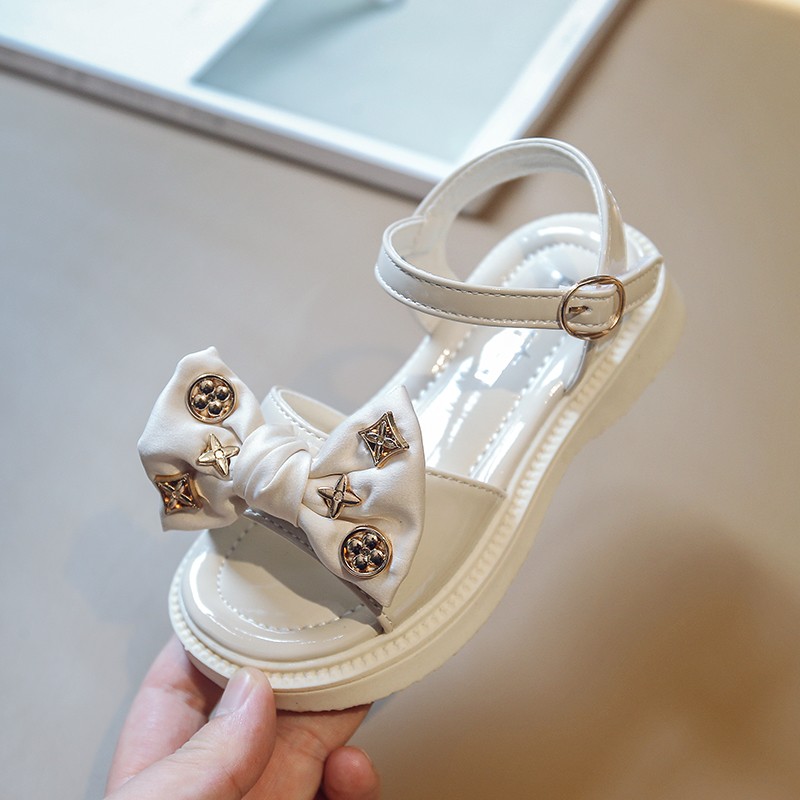 Girls Sandals Girls Bowknot Beach Shoes New Fashion 2022 Summer Children's Lovely Princess Flat White Sandals 2777